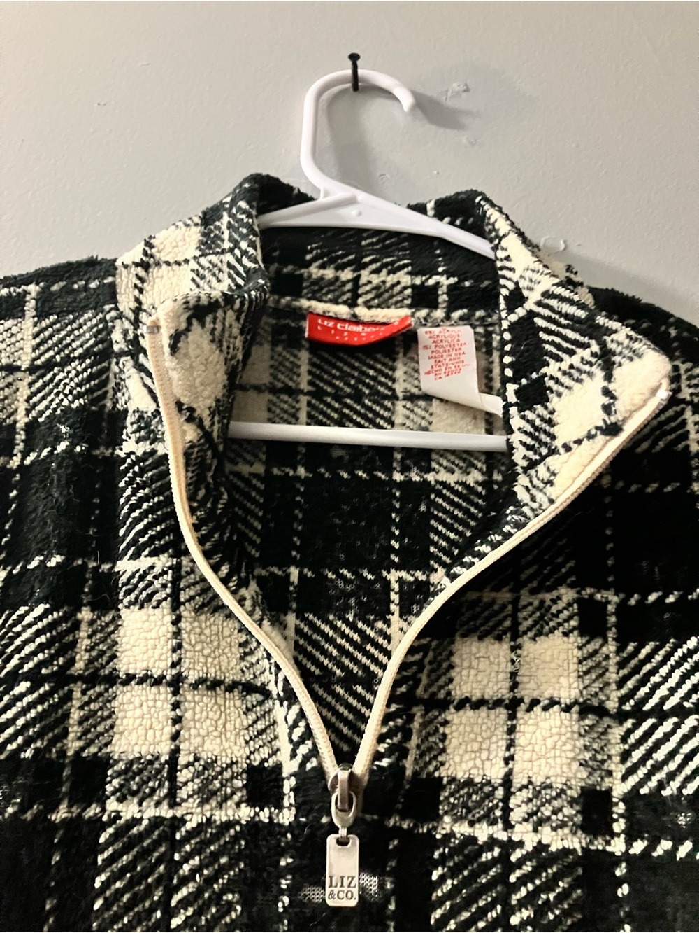 Liz Claiborne Black and White Plaid Half-Zip Sweater - Picture 4 of 4